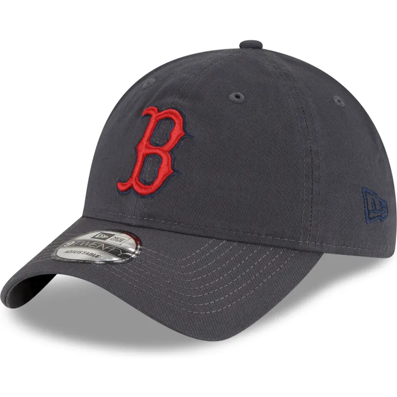 graue-verstellbare-curved-cap-mit-rotem-logo-9twenty-core-classic-der-boston-red-sox-mlb-von-new-era