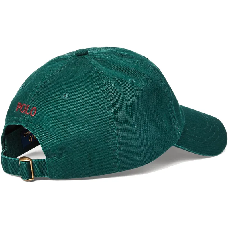 dunkelgrune-verstellbare-curved-cap-mit-rotem-logo-cotton-chino-classic-sport-von-polo-ralph-lauren