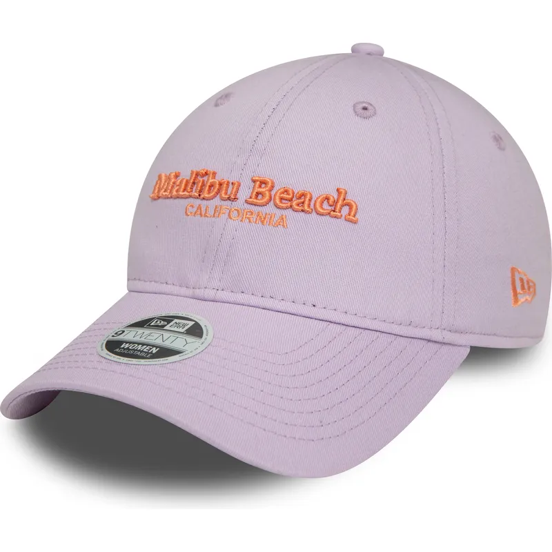 violette-verstellbare-curved-cap-fur-damen-9twenty-wordmark-von-malibu-beach-california-von-new-era