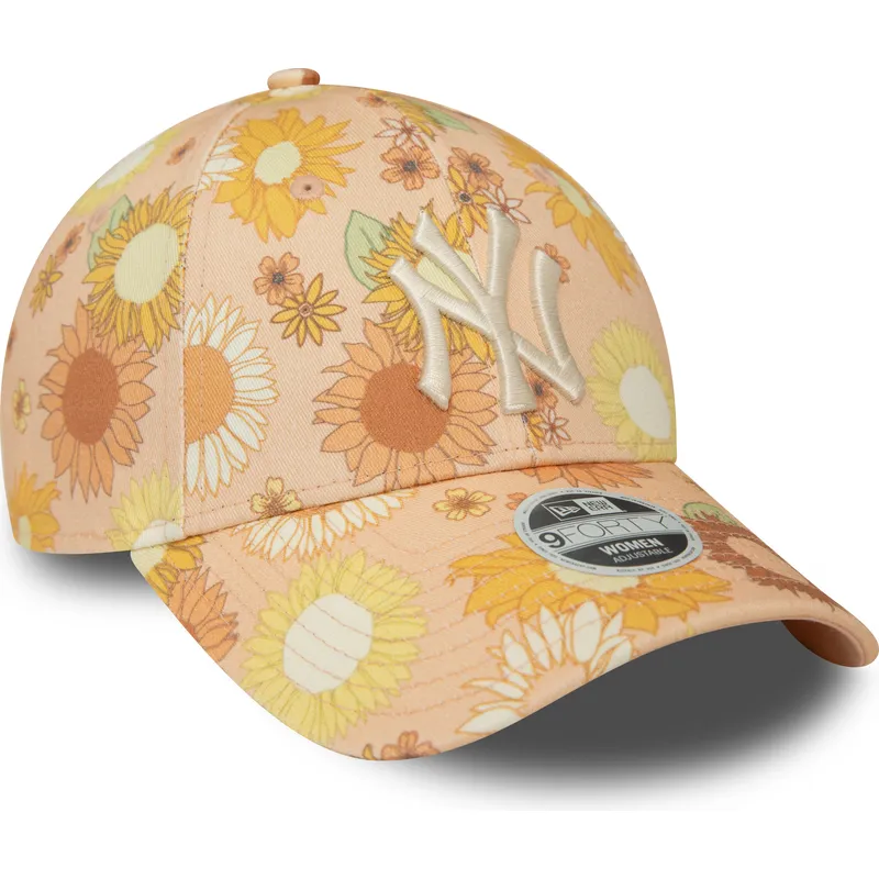 mutzen-gebogen-orange-verstellbares-band-9forty-floral-all-over-print-der-new-york-yankees-mlb-von-new-era