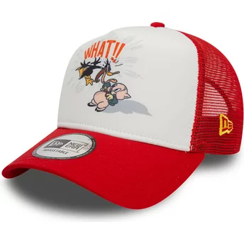 Casquette trucker blanche et rouge A Frame Character Daffy Duck et Porky Pig Looney Tunes New Era