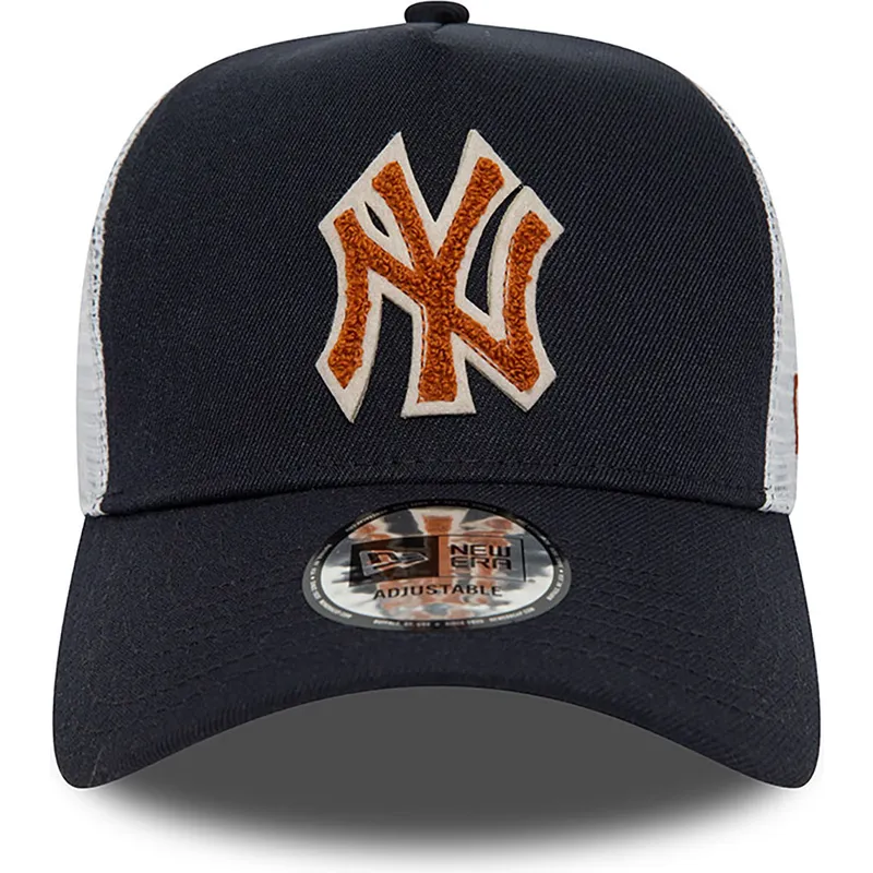 mutzen-gebogen-marineblau-snapback-marron-a-frame-boucle-der-new-york-yankees-mlb-von-new-era