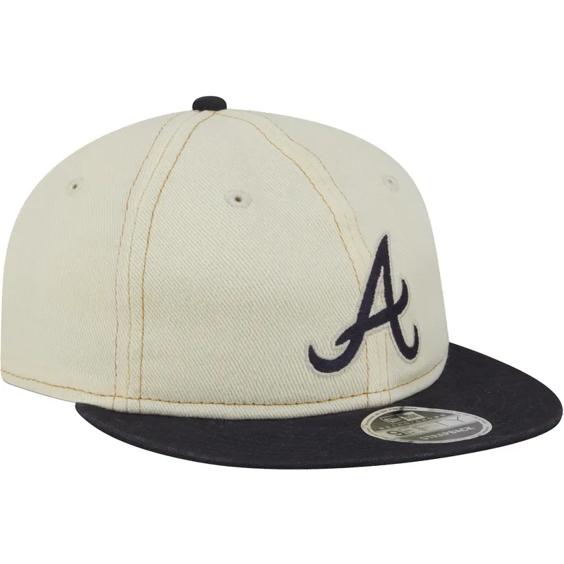 beige-und-marineblaue-flache-9fifty-retro-crown-denim-kappe-der-atlanta-braves-mlb-von-new-era beige-und-marineblaue-flache-9fifty-retro-crown-denim-kappe-der-atlanta-braves-mlb-von-new-era