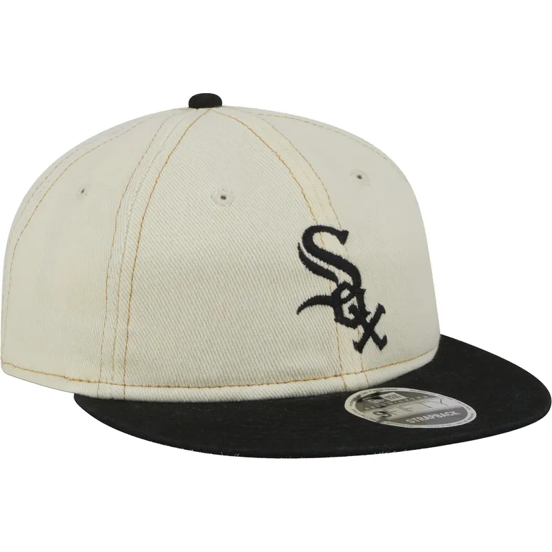 beige-und-schwarze-flache-kappe-9fifty-retro-crown-denim-der-chicago-white-sox-mlb-von-new-era beige-und-schwarze-flache-kappe-9fifty-retro-crown-denim-der-chicago-white-sox-mlb-von-new-era