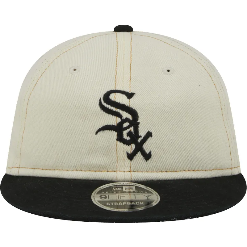 beige-und-schwarze-flache-kappe-9fifty-retro-crown-denim-der-chicago-white-sox-mlb-von-new-era beige-und-schwarze-flache-kappe-9fifty-retro-crown-denim-der-chicago-white-sox-mlb-von-new-era