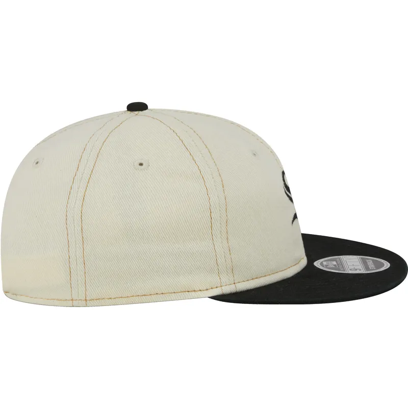 beige-und-schwarze-flache-kappe-9fifty-retro-crown-denim-der-chicago-white-sox-mlb-von-new-era beige-und-schwarze-flache-kappe-9fifty-retro-crown-denim-der-chicago-white-sox-mlb-von-new-era