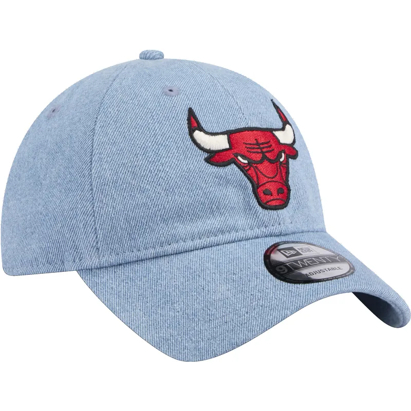 blaue-gebogene-verstellbare-kappe-9twenty-washed-denim-der-chicago-bulls-nba-von-new-era