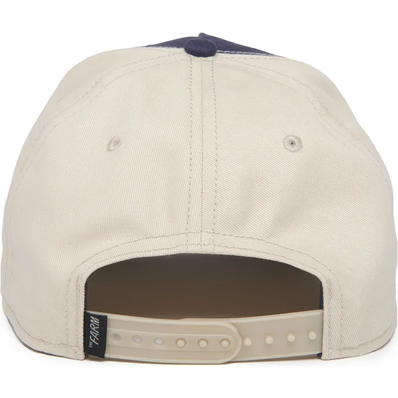 dunkelblaue-beige-und-rote-curved-cap-snapback-hahn-cock-all-american-rooster-100-the-farm-all-over-canvas-von-goorin-bros