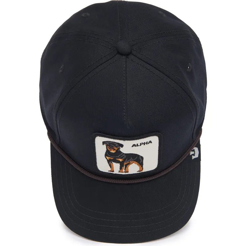schwarze-gebogene-snapback-kappe-rottweiler-alpha-dog-100-the-farm-all-over-canvas-von-goorin-bros