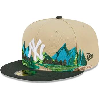 mutzen-flach-braun-angepasst-59fifty-team-landscape-der-new-york-yankees-mlb-von-new-era