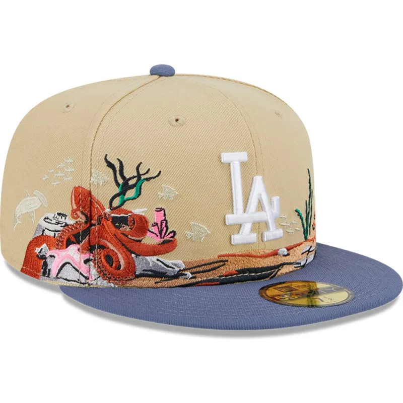 mutzen-flach-braun-angepasst-59fifty-team-landscape-der-los-angeles-dodgers-mlb-von-new-era