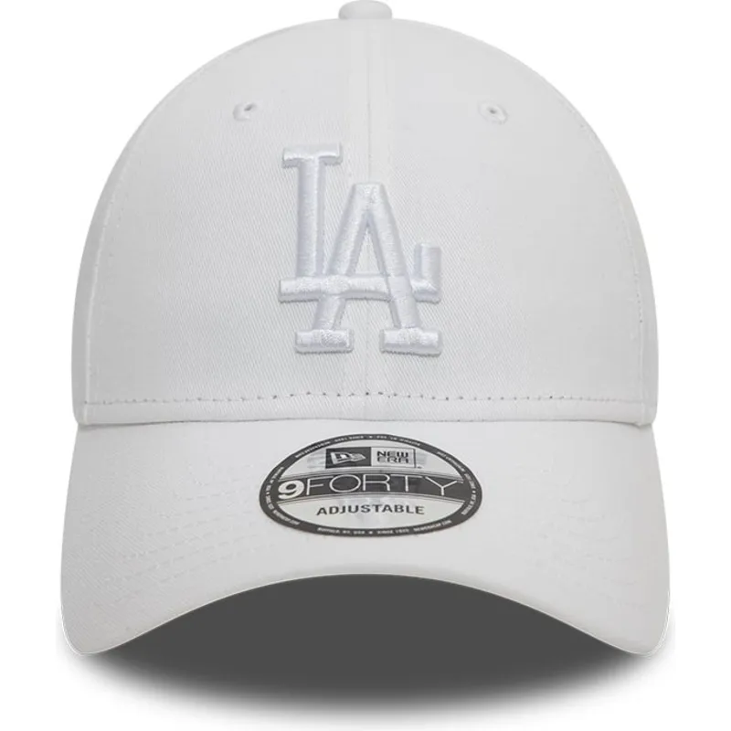 weisse-verstellbare-curved-cap-mit-weissem-logo-9forty-league-essential-der-los-angeles-dodgers-mlb-von-new-era
