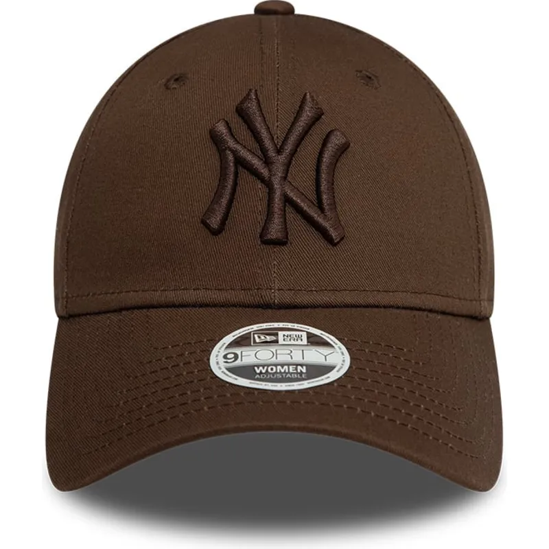 dunkelbraune-verstellbare-curved-cap-mit-dunkelbraunem-logo-fur-damen-9forty-league-essential-der-new-york-yankees-mlb-von-new-e