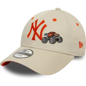 Casquette courbée beige ajustable avec logo orange pour enfant 9FORTY Graphic Monster Truck New York Yankees MLB New Era