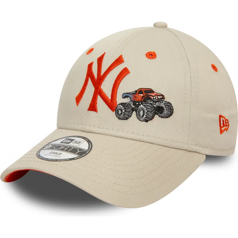 mutzen-gebogen-beige-verstellbares-band-fur-kinder-9forty-graphic-monster-truck-der-new-york-yankees-mlb-von-new-era