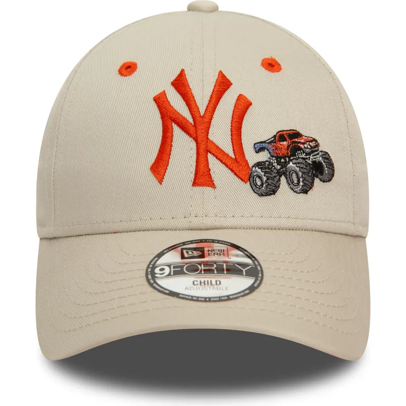 mutzen-gebogen-beige-verstellbares-band-fur-kinder-9forty-graphic-monster-truck-der-new-york-yankees-mlb-von-new-era
