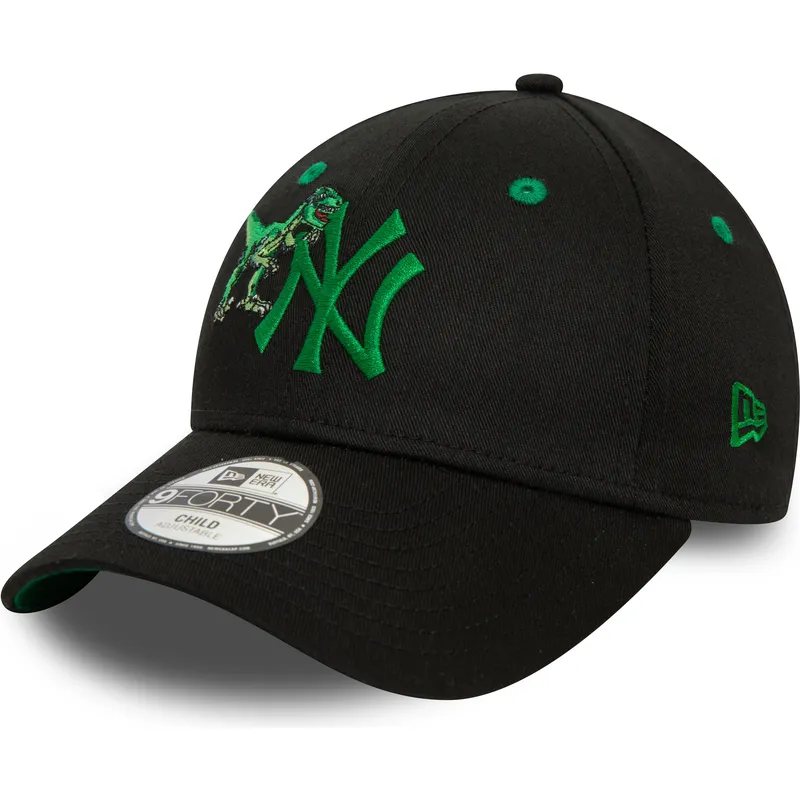 mutzen-gebogen-schwarz-verstellbares-band-fur-kinder-9forty-graphic-dinosaurio-der-new-york-yankees-mlb-von-new-era
