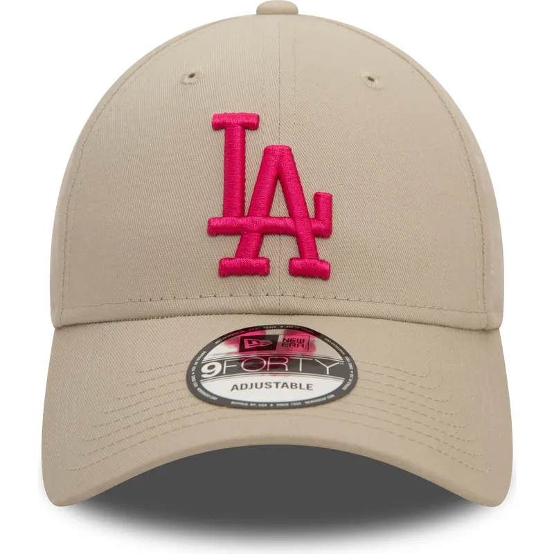 mutzen-gebogen-beige-verstellbares-band-rosa-9forty-league-essential-der-los-angeles-dodgers-mlb-von-new-era