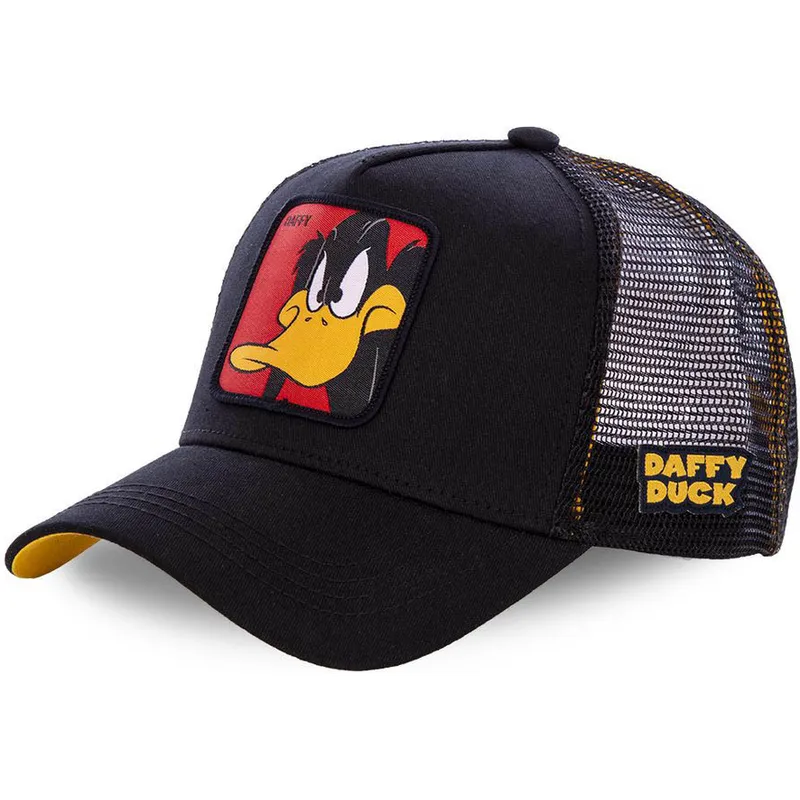 schwarze-trucker-kappe-fur-kinder-daffy-duck-kiddaf1-looney-tunes-von-capslab schwarze-trucker-kappe-fur-kinder-daffy-duck-kiddaf1-looney-tunes-von-capslab