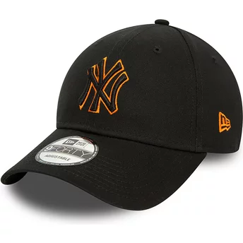 Casquette courbée noire ajustable avec logo orange 9FORTY Team Outline New York Yankees MLB New Era