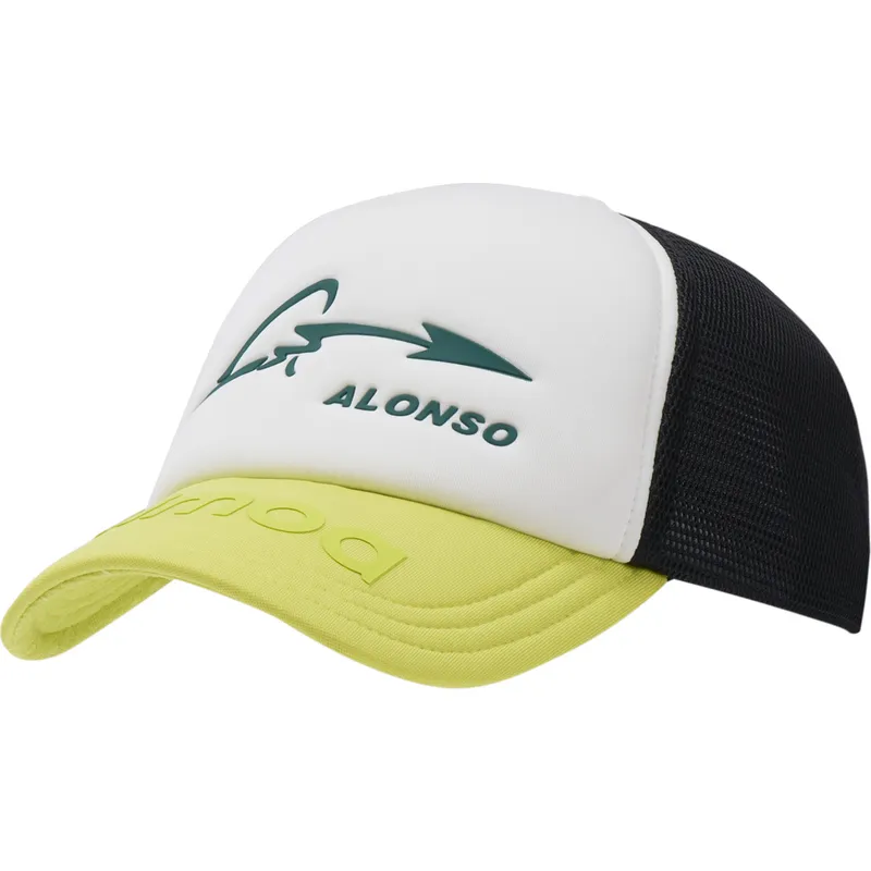 verstellbare-trucker-kappe-weiss-schwarz-und-gelb-aston-martin-f1-team-x-kimoa verstellbare-trucker-kappe-weiss-schwarz-und-gelb-aston-martin-f1-team-x-kimoa