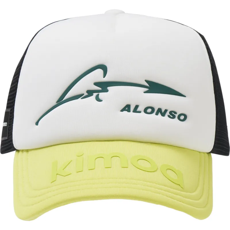 verstellbare-trucker-kappe-weiss-schwarz-und-gelb-aston-martin-f1-team-x-kimoa verstellbare-trucker-kappe-weiss-schwarz-und-gelb-aston-martin-f1-team-x-kimoa