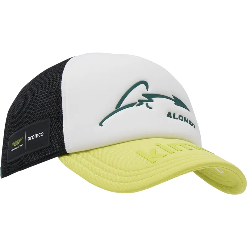 verstellbare-trucker-kappe-weiss-schwarz-und-gelb-aston-martin-f1-team-x-kimoa verstellbare-trucker-kappe-weiss-schwarz-und-gelb-aston-martin-f1-team-x-kimoa