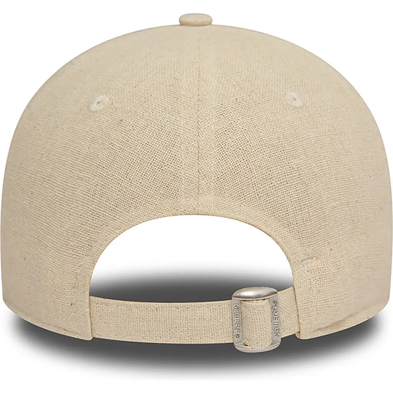 beige-gebogene-verstellbare-damenkappe-9forty-linen-der-new-york-yankees-mlb-von-new-era