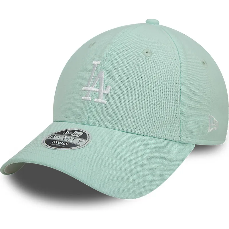 grune-gebogene-verstellbare-damenkappe-9forty-linen-der-los-angeles-dodgers-mlb-von-new-era