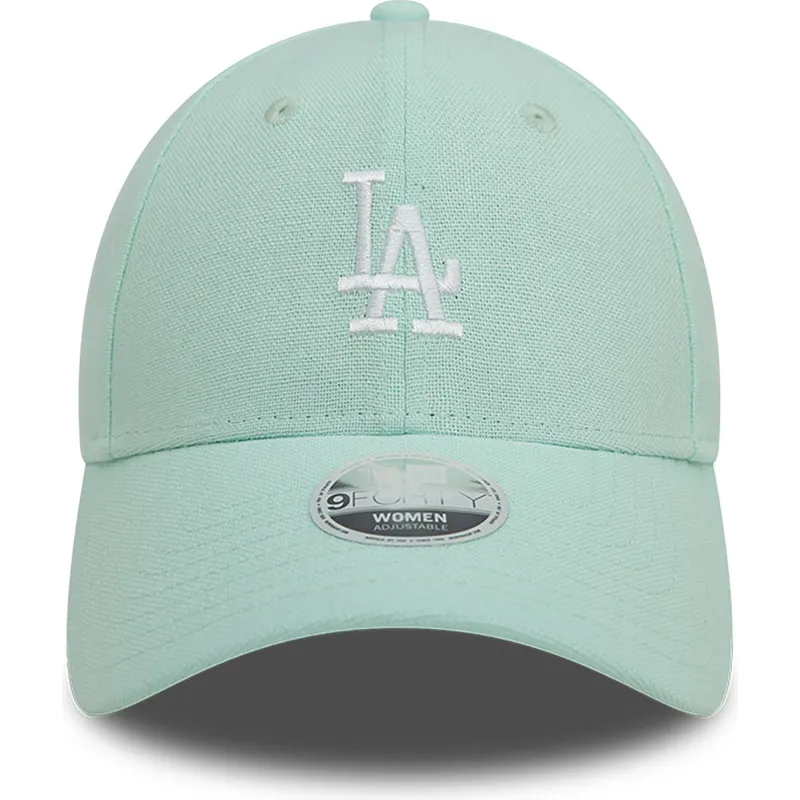 grune-gebogene-verstellbare-damenkappe-9forty-linen-der-los-angeles-dodgers-mlb-von-new-era