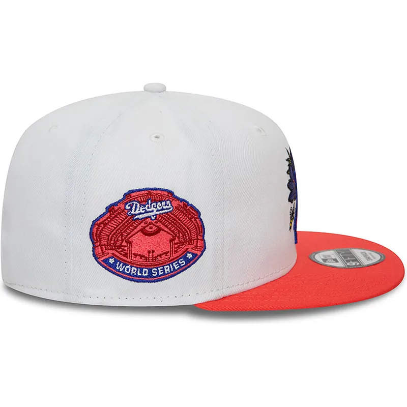 weisse-und-rote-flache-snapback-kappe-9fifty-floral-der-los-angeles-dodgers-mlb-von-new-era