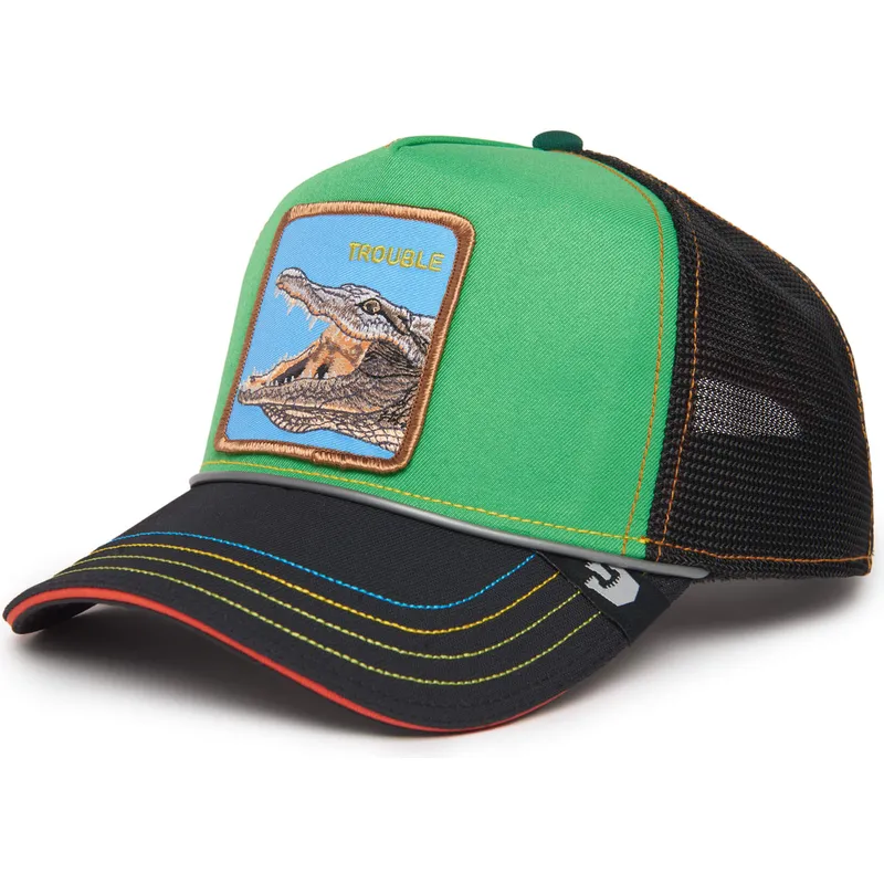 trucker-cap-grun-und-schwarz-krokodil-trouble-32-in-twenty-insert-coin-vol2-the-farm-von-goorin-bros