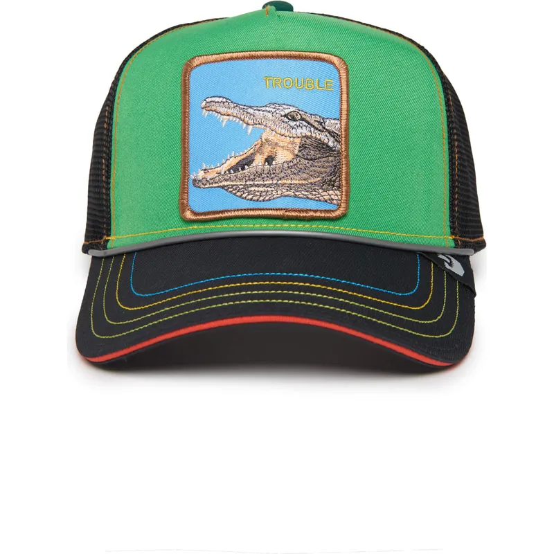 trucker-cap-grun-und-schwarz-krokodil-trouble-32-in-twenty-insert-coin-vol2-the-farm-von-goorin-bros