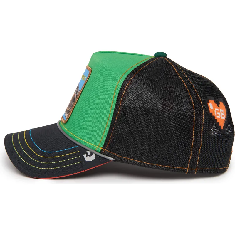 trucker-cap-grun-und-schwarz-krokodil-trouble-32-in-twenty-insert-coin-vol2-the-farm-von-goorin-bros