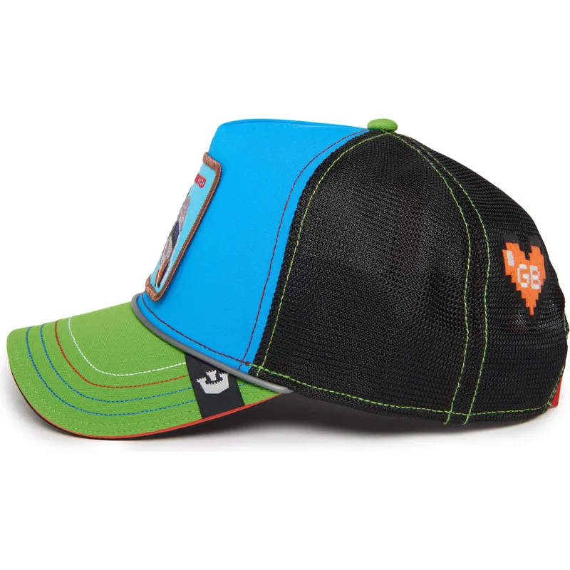 trucker-cap-blau-schwarz-und-entengrun-hunted-get-the-zapper-insert-coin-vol2-the-farm-von-goorin-bros