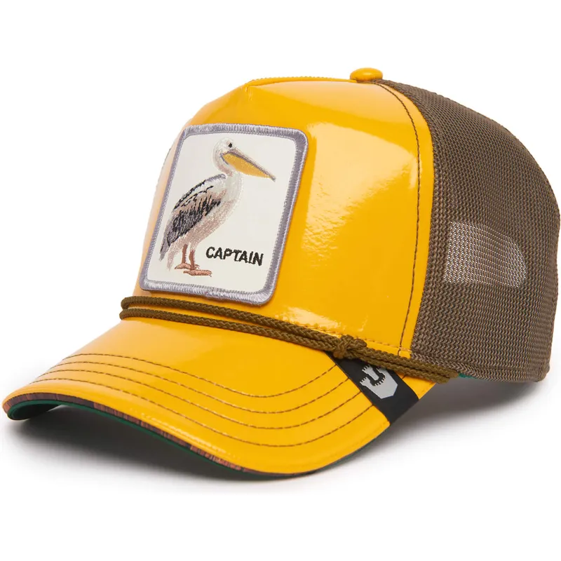 trucker-cap-gelb-und-braun-pelikan-captain-ol-man-bert-nautical-nonsense-the-farm-von-goorin-bros