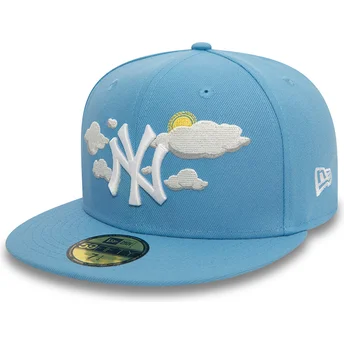 Casquette plate bleue ajustée 59FIFTY Cloud New York...