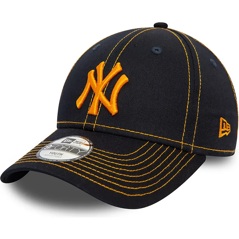marineblaue-gebogene-verstellbare-kappe-mit-orangefarbenem-logo-fur-kinder-9forty-stitch-der-new-york-yankees-mlb-von-new-era marineblaue-gebogene-verstellbare-kappe-mit-orangefarbenem-logo-fur-kinder-9forty-stitch-der-new-york-yankees-mlb-von-new-era