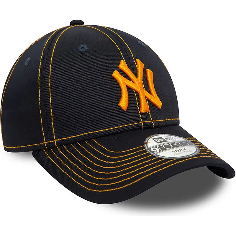 marineblaue-gebogene-verstellbare-kappe-mit-orangefarbenem-logo-fur-kinder-9forty-stitch-der-new-york-yankees-mlb-von-new-era marineblaue-gebogene-verstellbare-kappe-mit-orangefarbenem-logo-fur-kinder-9forty-stitch-der-new-york-yankees-mlb-von-new-era