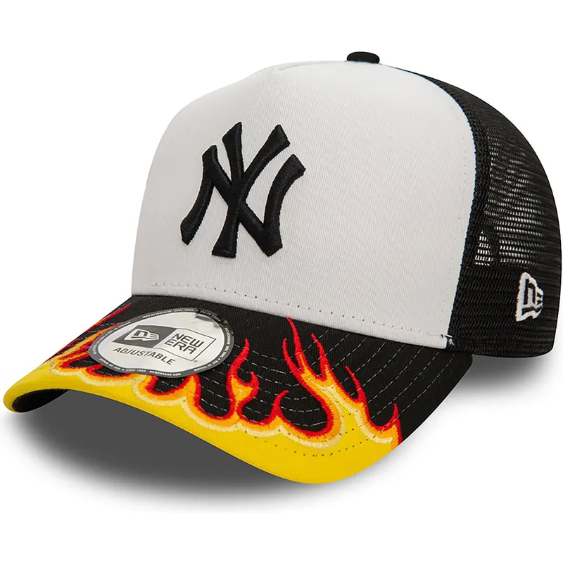 mutzen-gebogen-weiss-snapback-a-frame-flame-der-new-york-yankees-mlb-von-new-era