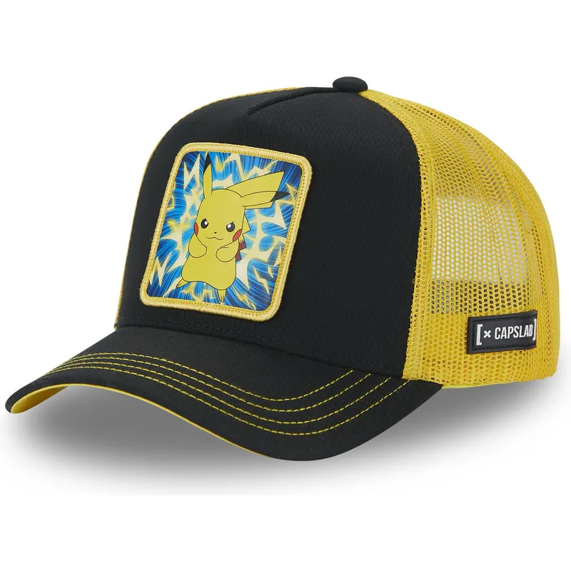 schwarze-und-gelbe-trucker-kappe-pikachu-pmk5-thu-pokemon-von-capslab schwarze-und-gelbe-trucker-kappe-pikachu-pmk5-thu-pokemon-von-capslab