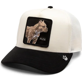 Casquette trucker beige et noire chien pitbull Flex The...