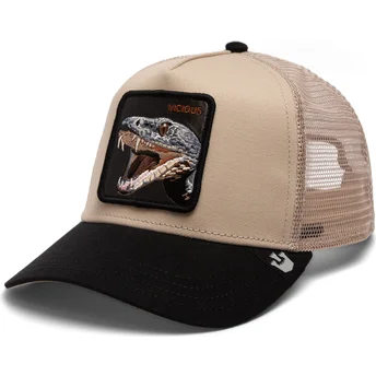 Casquette trucker beige et noire serpent The Vicious Snake Eco Brutalism The Farm Goorin Bros.