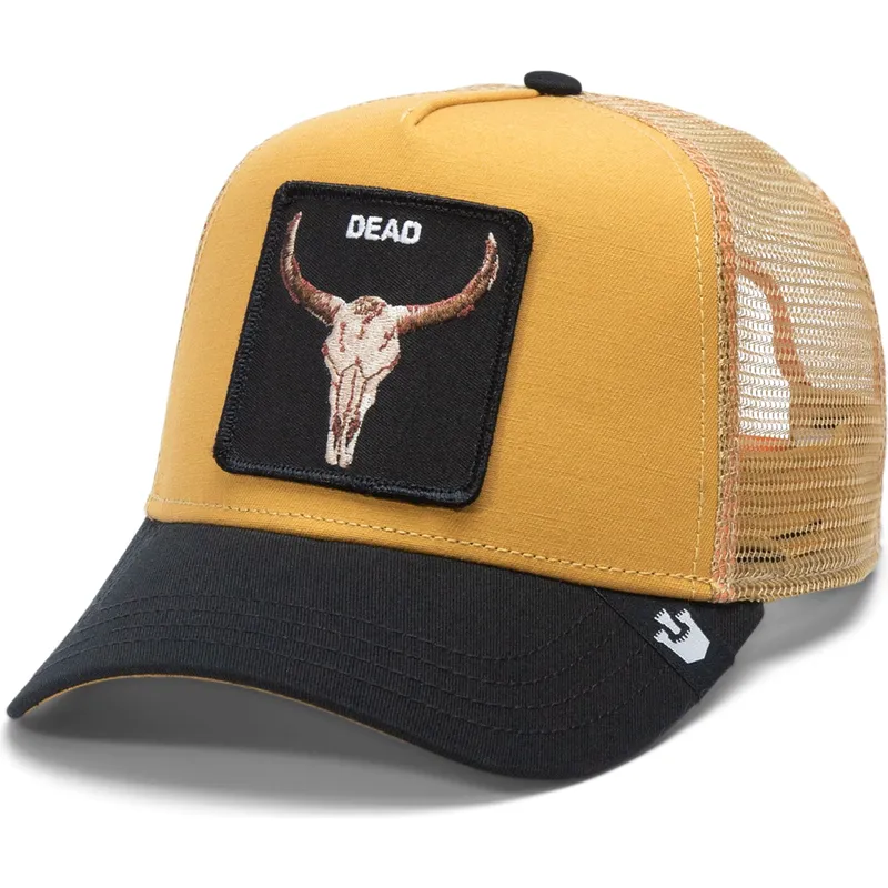 trucker-cap-gelb-und-schwarz-ochse-the-dead-skull-eco-brutalism-the-farm-von-goorin-bros