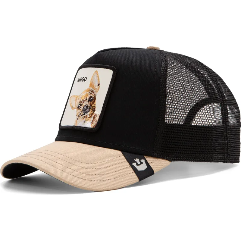 trucker-cap-schwarz-und-beige-chihuahua-hund-the-amigo-eco-brutalism-the-farm-von-goorin-bros trucker-cap-schwarz-und-beige-chihuahua-hund-the-amigo-eco-brutalism-the-farm-von-goorin-bros