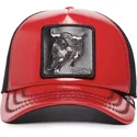 trucker-cap-rot-und-schwarz-stier-raging-pamplona-puff-patent-the-farm-von-goorin-bros