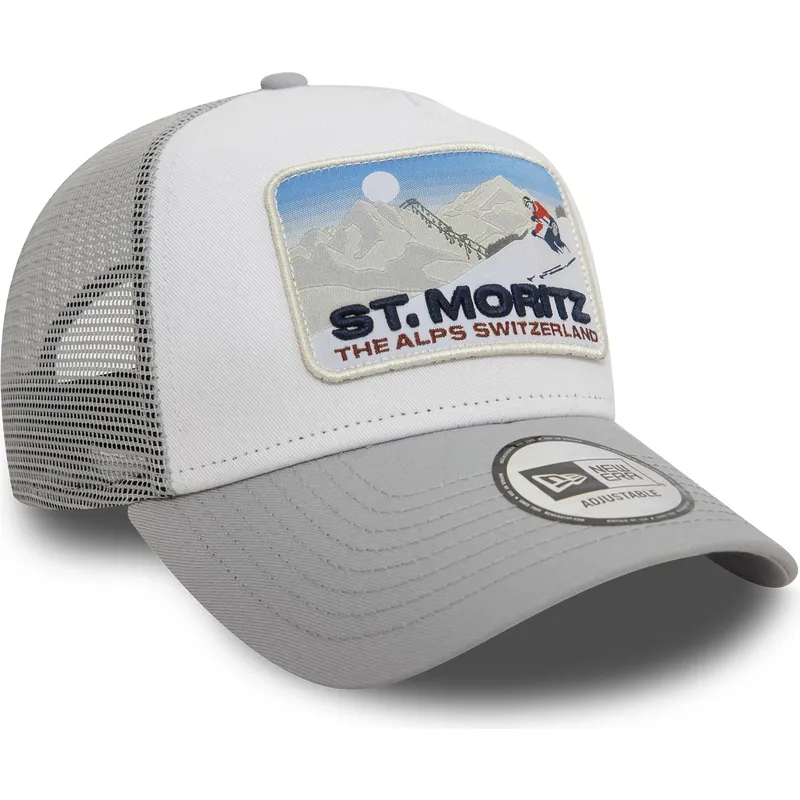 graue-trucker-kappe-a-frame-ski-patch-von-st-moritz-stadte-und-strande-von-new-era
