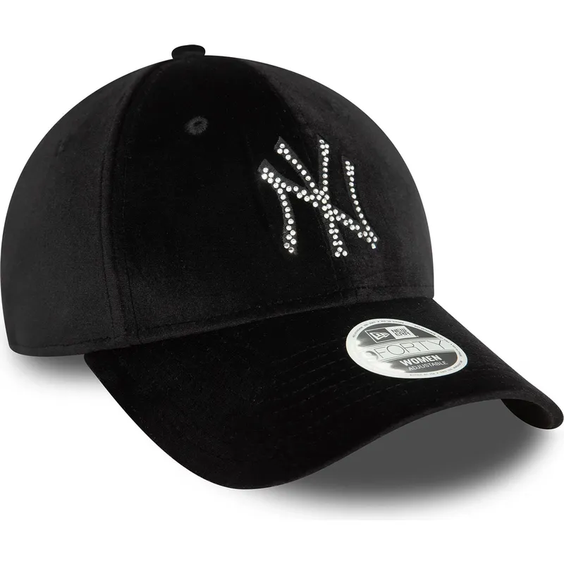 schwarze-gebogene-verstellbare-damenkappe-9forty-velour-diamante-der-new-york-yankees-mlb-von-new-era