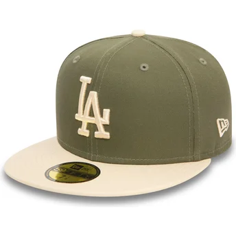 Casquette plate verte et beige ajustée 59FIFTY Side Patch Los Angeles Dodgers MLB New Era