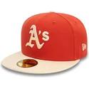 casquette-plate-orange-et-beige-ajustee-59fifty-side-patch-oakland-athletics-mlb-new-era